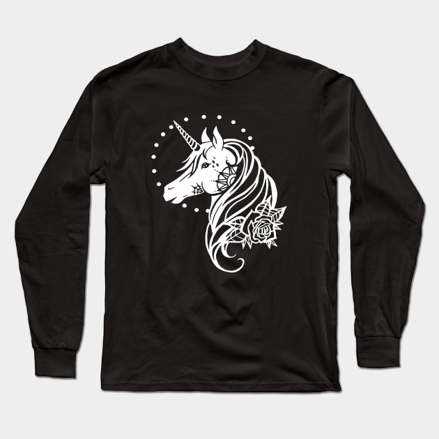 Unicorn Kids Tee Horse Animals Black And White Shirt Unicorn Long Sleeve T-Shirt by huepham613